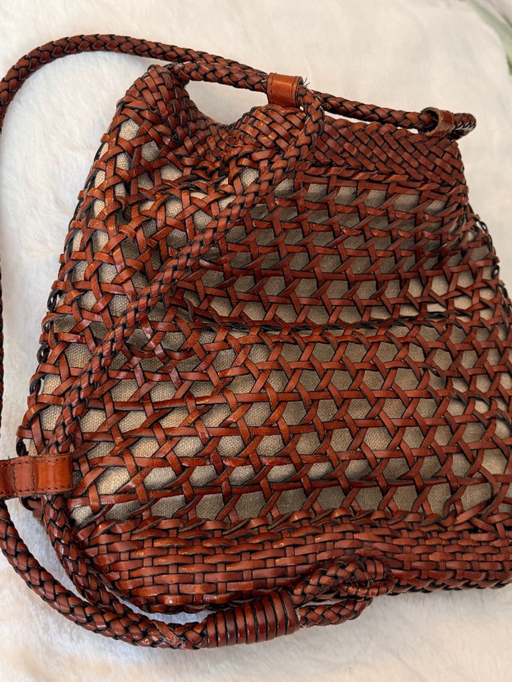 Beautifully Crafted Bohemian-Beachy Talbots Woven Macramé Leather Basket Bag